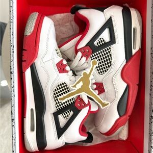 Kids Jordan White and Red Sneakers